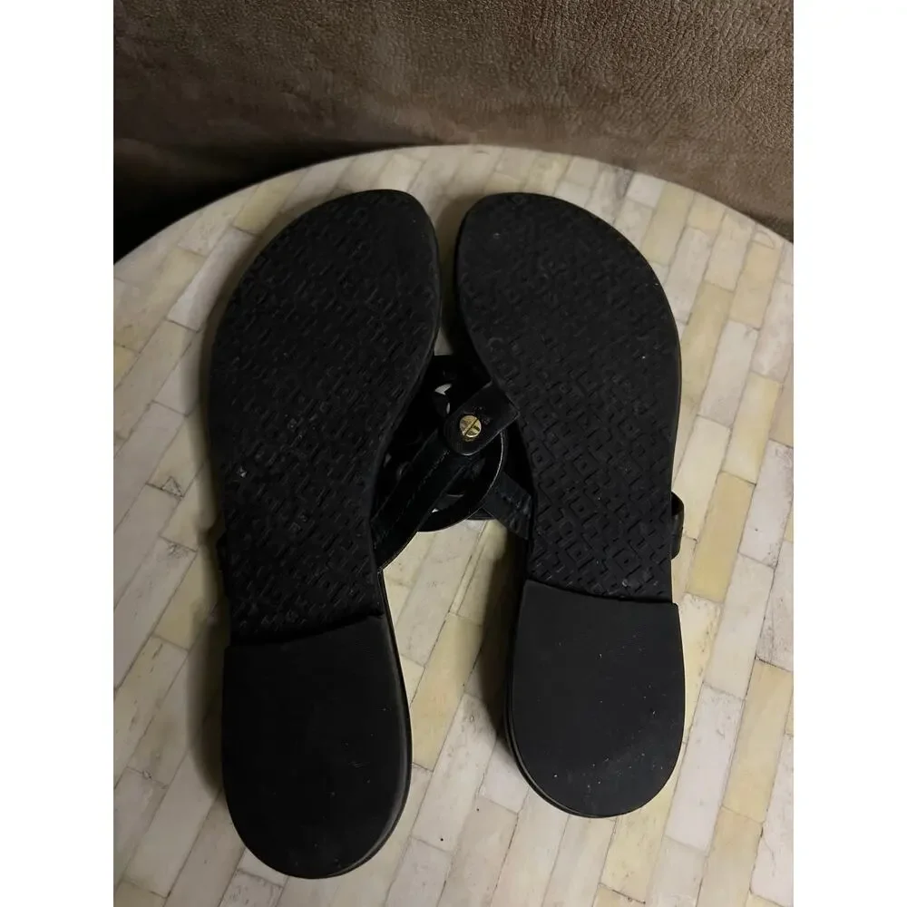 Tory Burch Miller Thong Sandals in smooth black leather